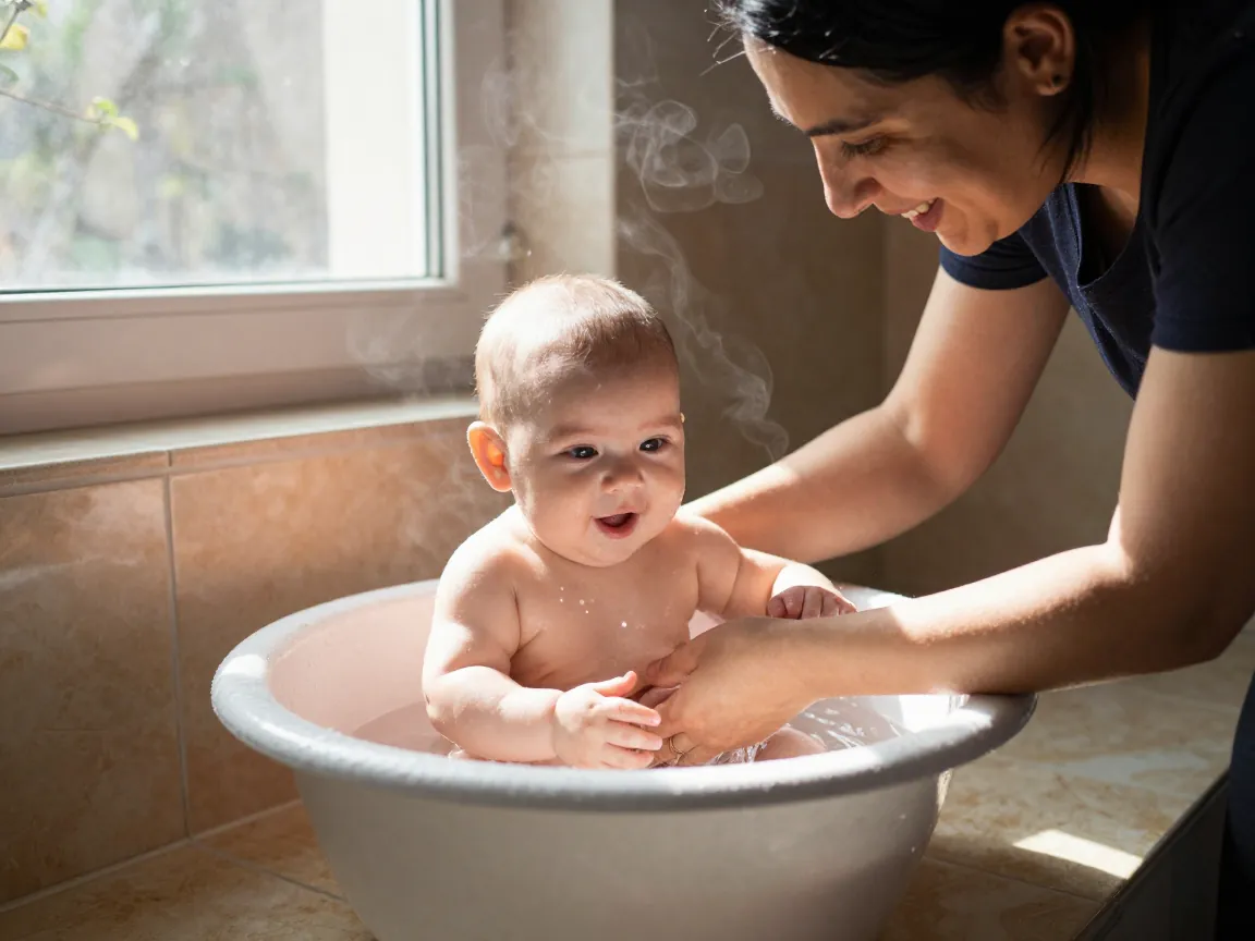 Bebek bakımının günlük rutini: ilk banyo deneyimi.