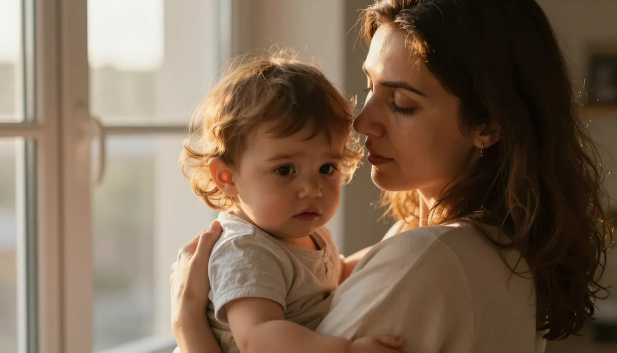 Annesiyle güvende olan çocuk. Korkular normal, sevgi daha güçlü.