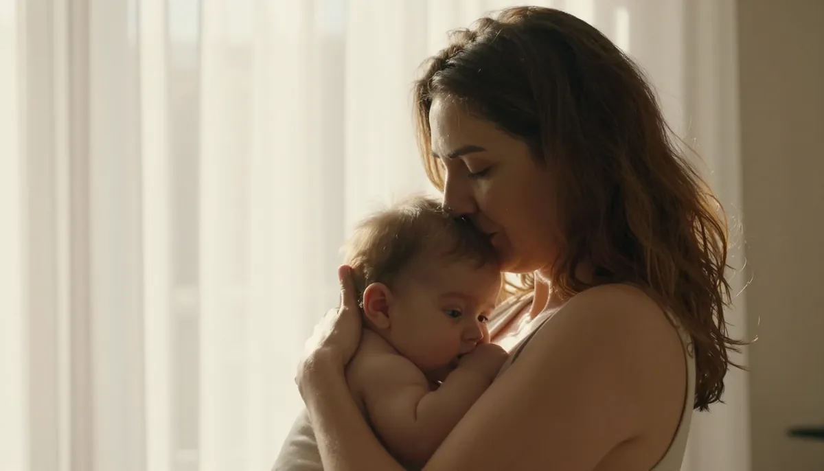 Emziren anne ve bebeğinin güven dolu anı, doğal ışıkta.