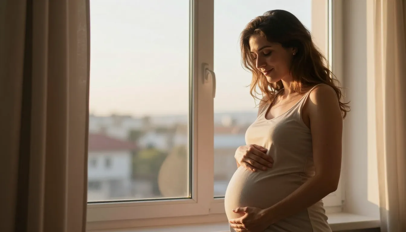 Hamile bir anne, hamileyliğin mucizesini yaşarken sakin ve umutlu
